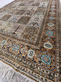 Hand-knotted Pure Silk Persian Qum Garden design Rug