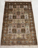 Hand-knotted Pure Silk Persian Qum Garden design Rug
