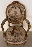 A pair of rare antique 19th Century French Aubusson Tapestry Silk & Wool Chairs